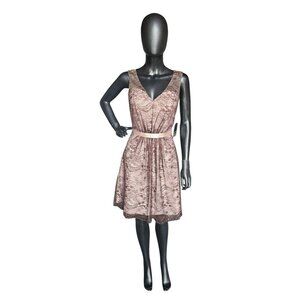 Coffee/Blush Lace V-Neck Cocktail/Party Dress NWOT - Da Vinci